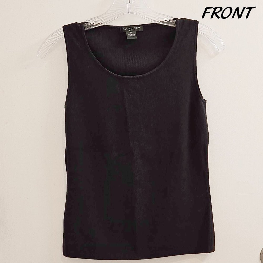 Knit Top, Black Sleeveless U-Neck, Petite, August Silk - Size PS